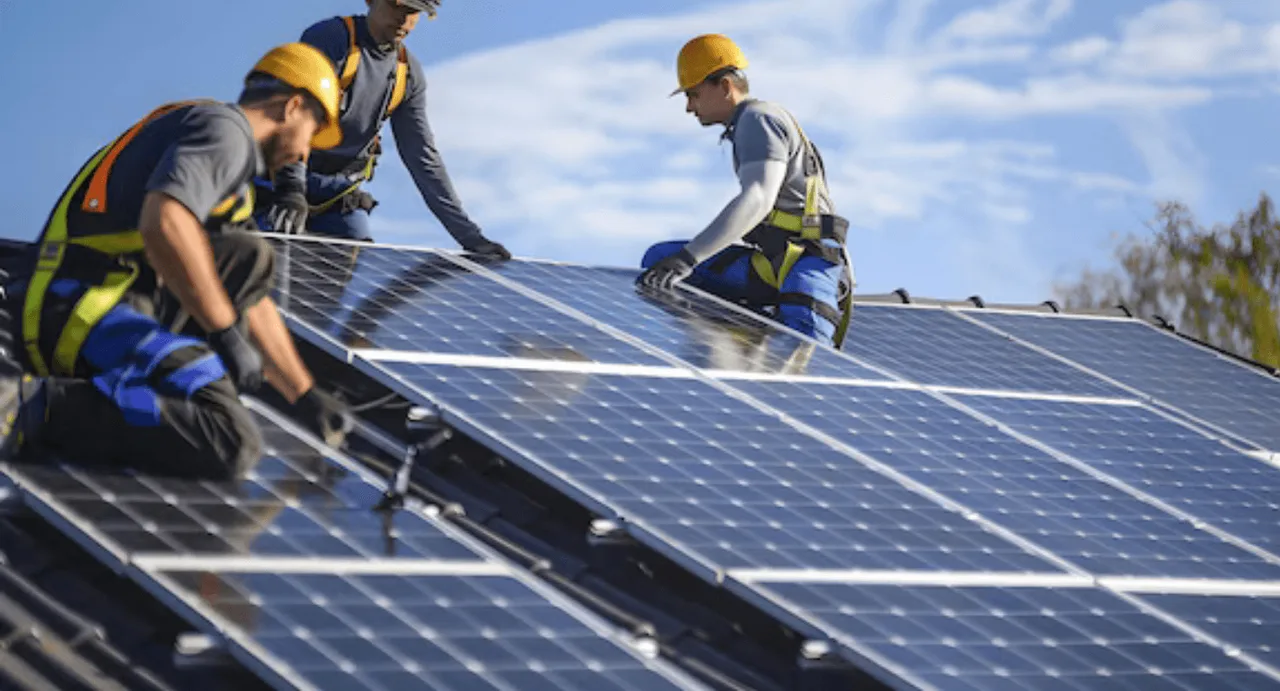 Quality Solar installers mounting panels on a residential roof